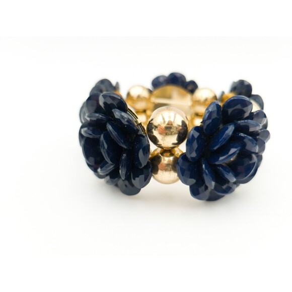 Chelsea NYC Blue Acrylic Rhinestone Flowers Bracelet & Earrings Set Statement - Picture 4 of 7